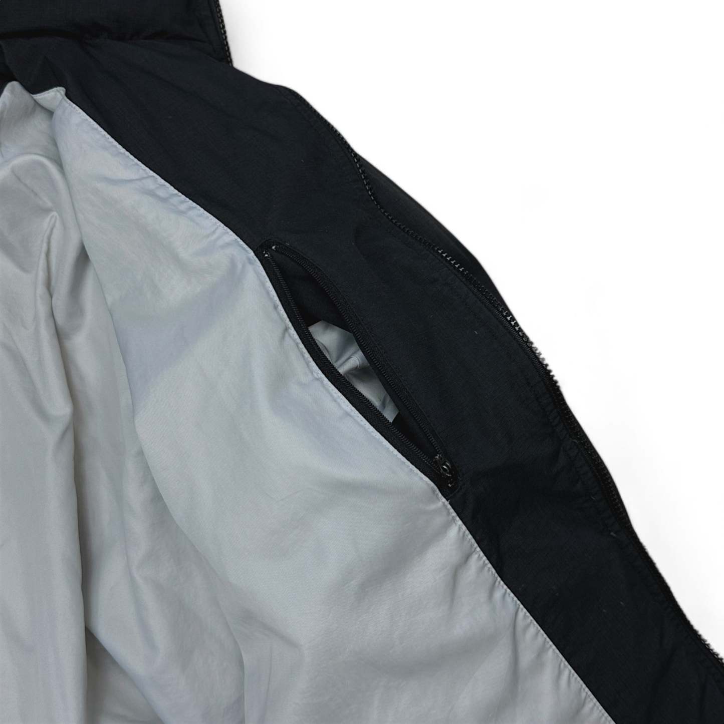 Vintage 90s Rare Down Spellout Pufferjacke Schwarz