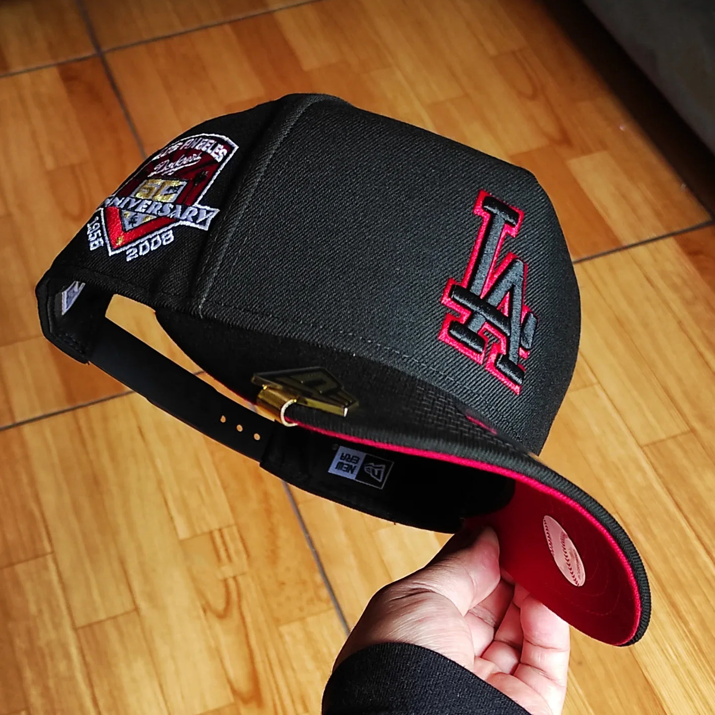 NEW ERA LOS ANGELES DODGERS 50TH ANNIVERSARY BLACKOUT RED PRIME EMBROIDERED CASUAL BASEBALL CAP-Maverick