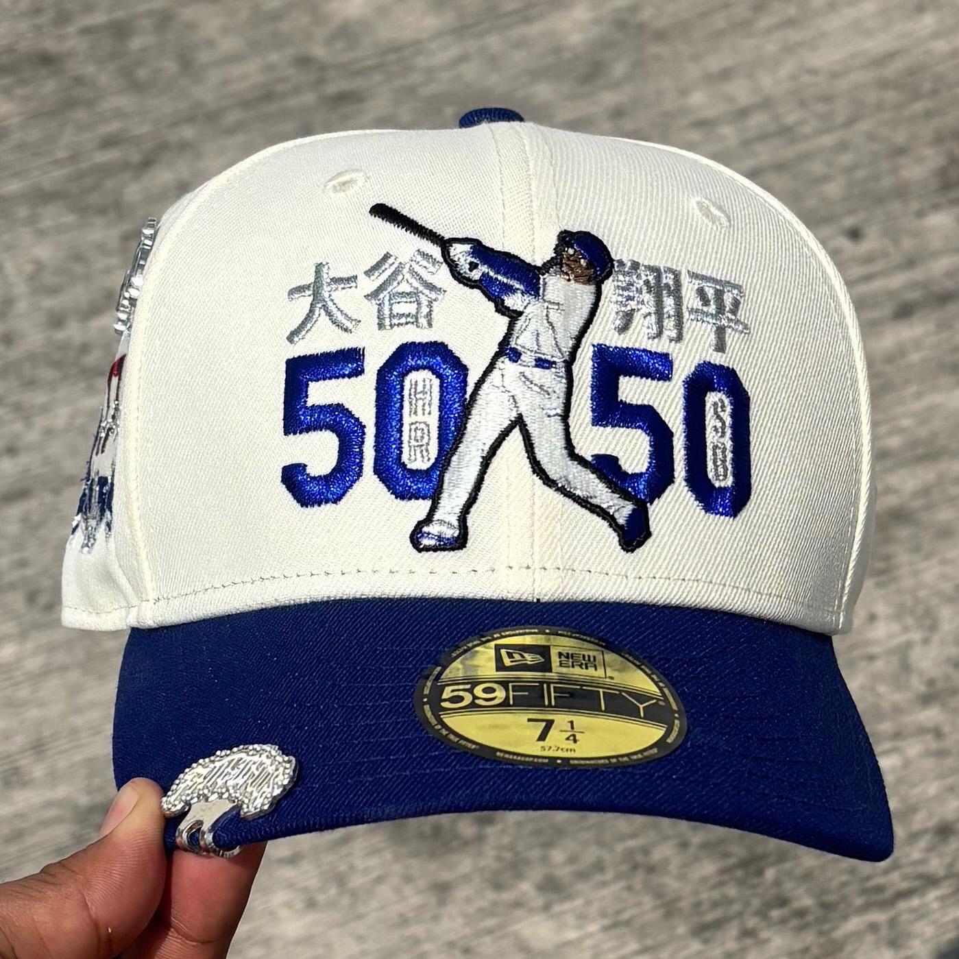 NEW ERA LOS ANGELES DODGERS '50-50 SHOHEI OHTANI' A-FRAME CREME/BLUE EMBROIDERED CASUAL BASEBALL CAP-Maverick