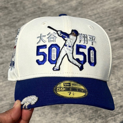 NEW ERA LOS ANGELES DODGERS '50-50 SHOHEI OHTANI' A-FRAME CREME/BLUE EMBROIDERED CASUAL BASEBALL CAP-Maverick