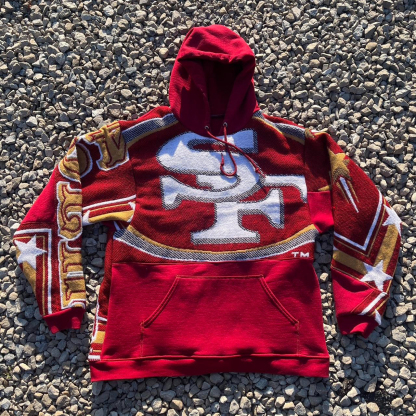 Stylish 49ers Print Patchwork Long Sleeve Hoodies-Maverick