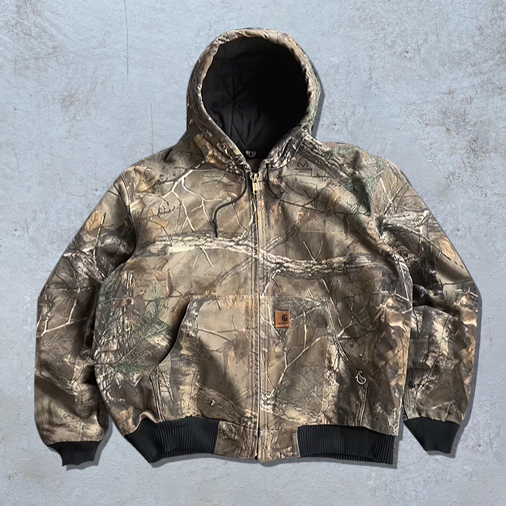 Vintage Tree Camouflage Long Sleeve Zippered Thick Jacket-Maverick