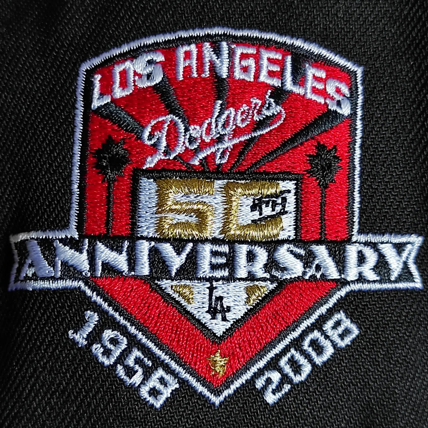 NEW ERA LOS ANGELES DODGERS 50TH ANNIVERSARY BLACKOUT RED PRIME EMBROIDERED CASUAL BASEBALL CAP-Maverick