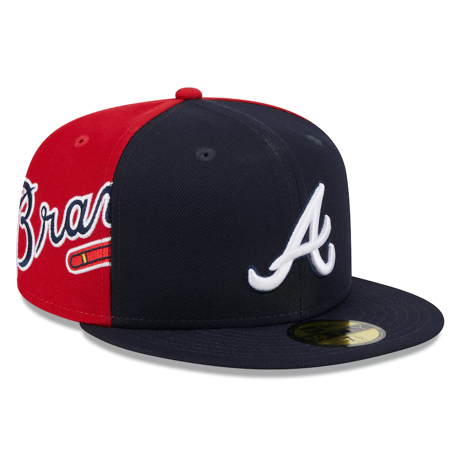 NEW ERA ATLANTA BRAVES NAVY/RED GAMEDAY SIDESWIPE EMBROIDERED CASUAL BASEBALL CAP-Maverick
