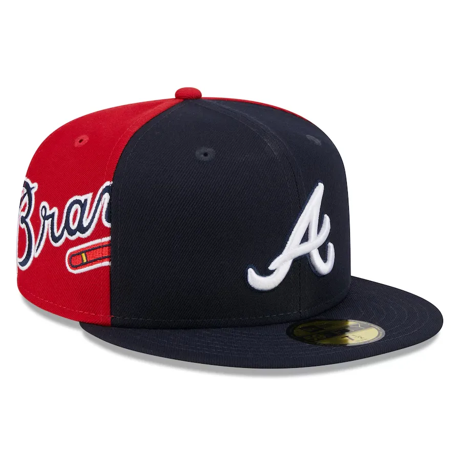 NEW ERA ATLANTA BRAVES NAVY/RED GAMEDAY SIDESWIPE EMBROIDERED CASUAL BASEBALL CAP-Maverick