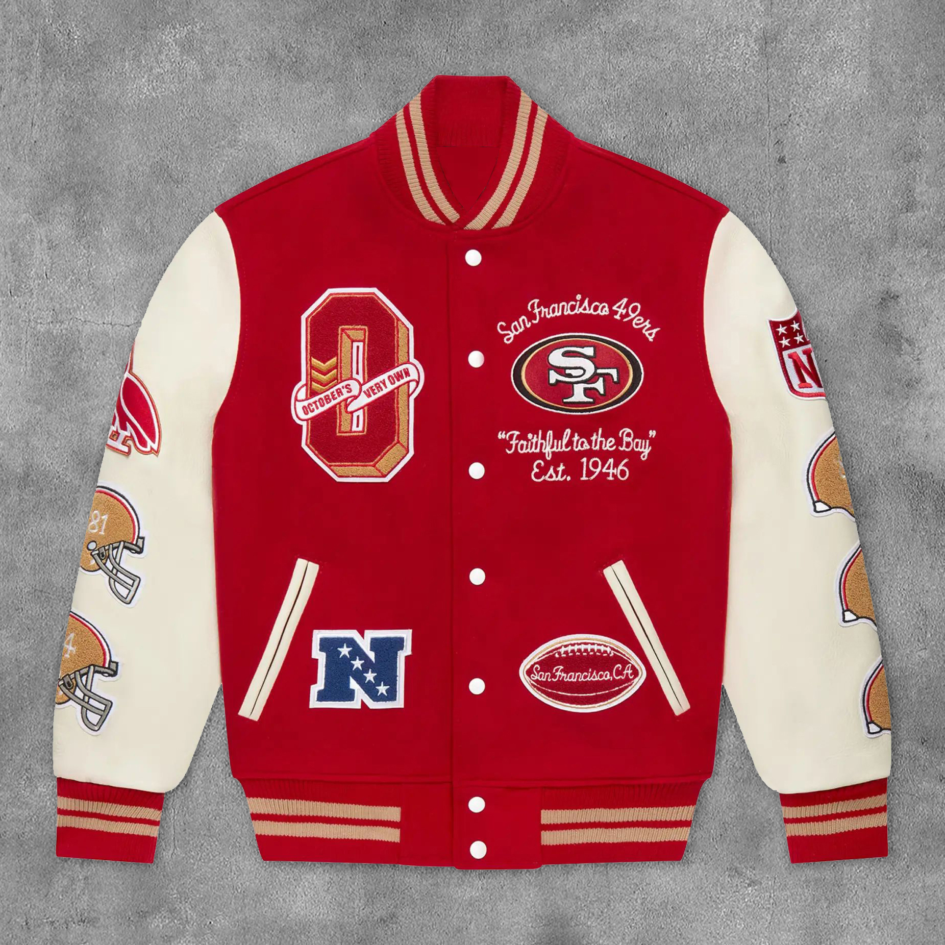 Stylish 49ers Print Long Sleeve Baseball Jacket-Maverick