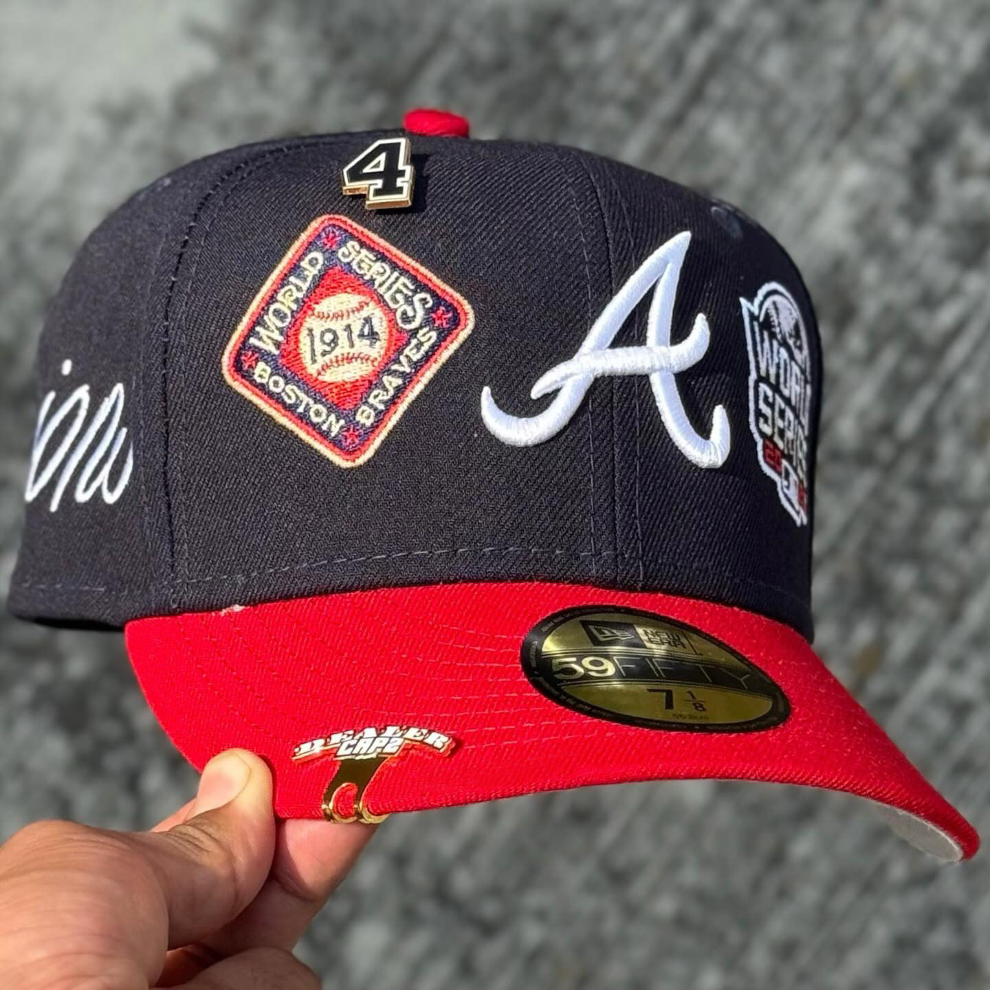 NEW ERA ATLANTA BRAVES NAVY HISTORIC WORLD SERIES CHAMPIONS EMBROIDERED CASUAL BASEBALL CAP-Maverick