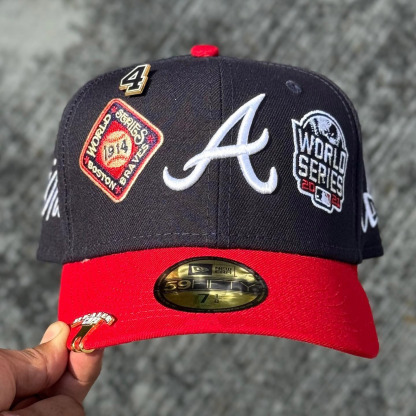 NEW ERA ATLANTA BRAVES NAVY HISTORIC WORLD SERIES CHAMPIONS EMBROIDERED CASUAL BASEBALL CAP-Maverick