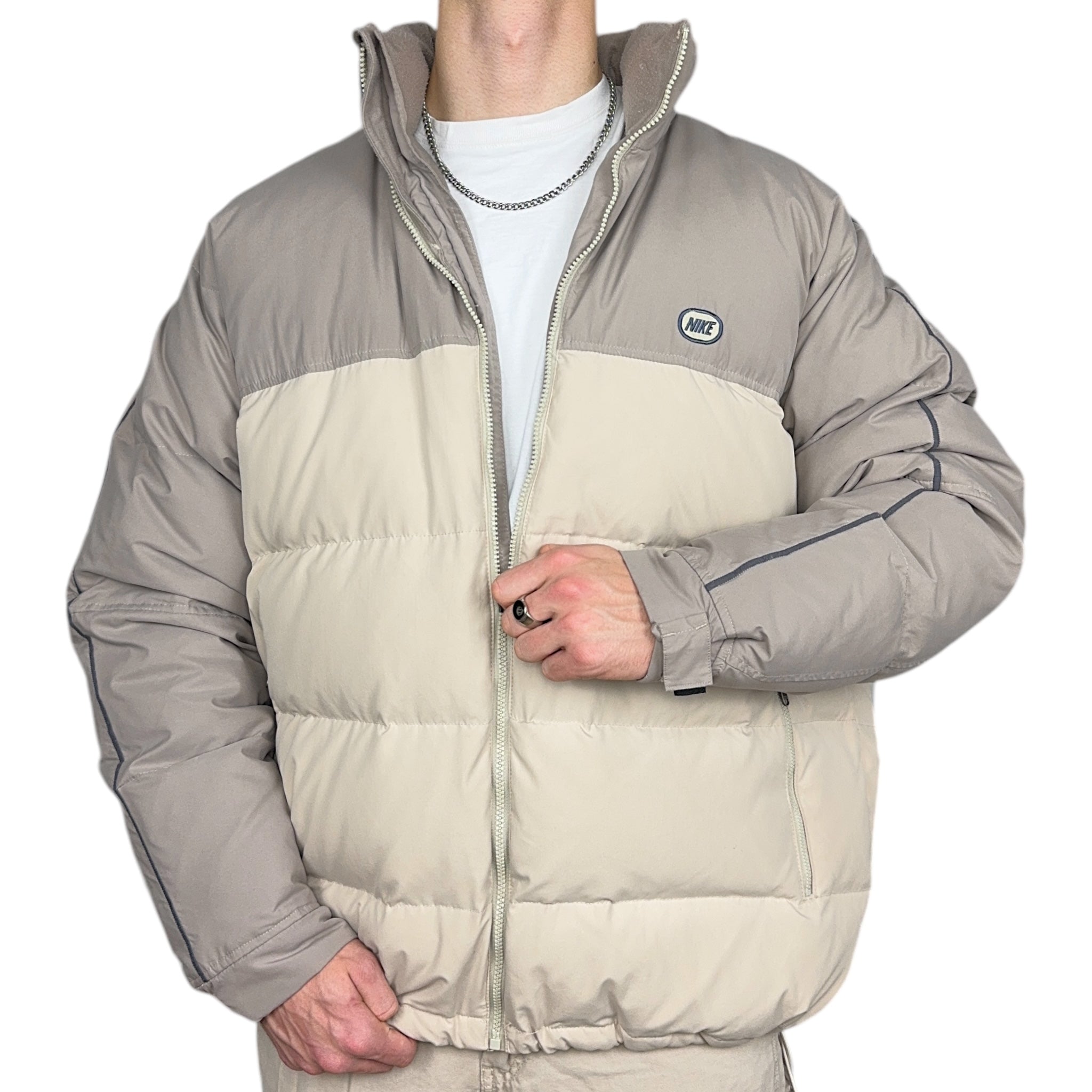Vintage Y2K Puffer Daunenjacke Beige-Maverick