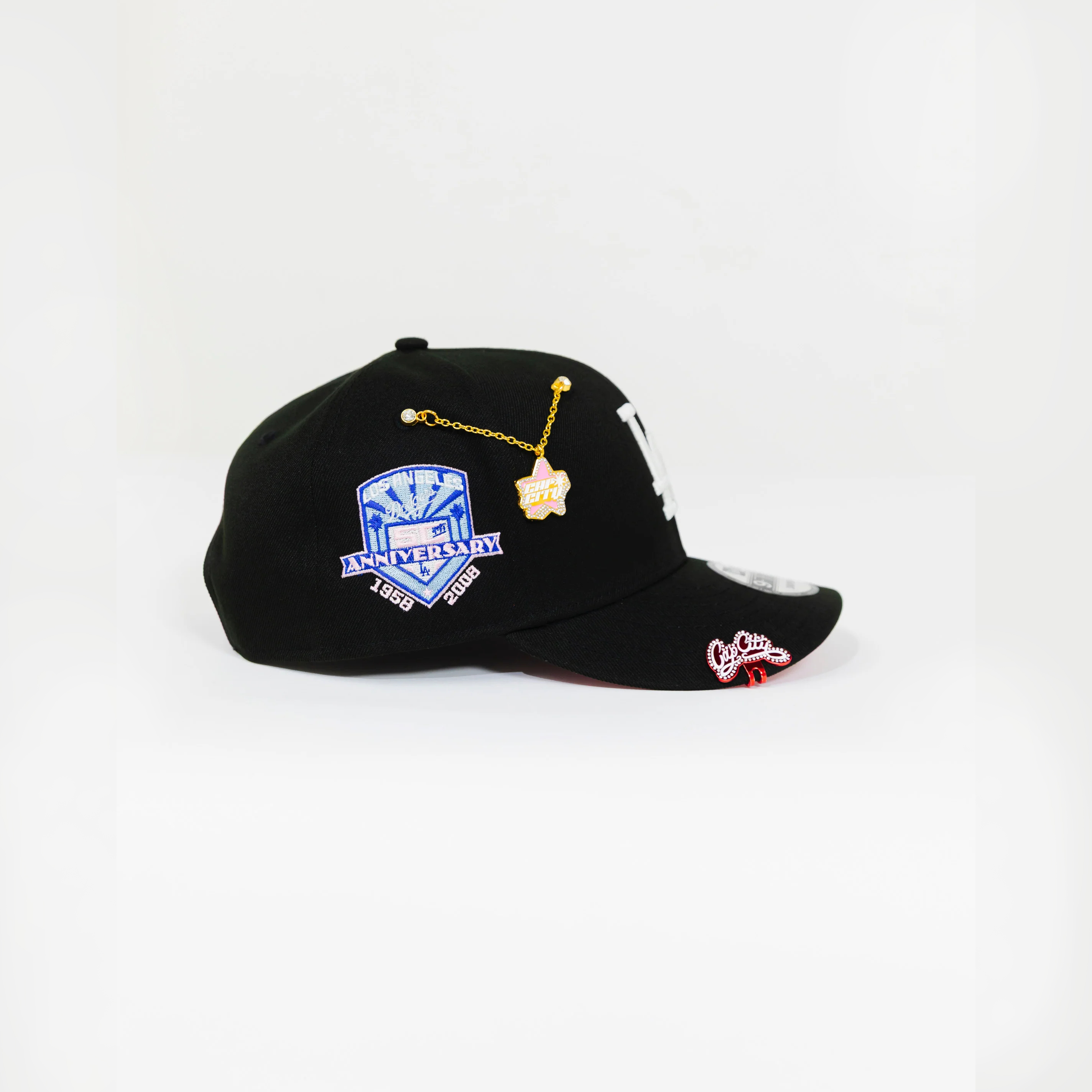 NEW ERA EXCLUSIVE 9FIFTY BLACK LOS ANGELES DODGERS SNAPBACK W/ 50TH ANNIVERSARY SIDE PATCH-Maverick