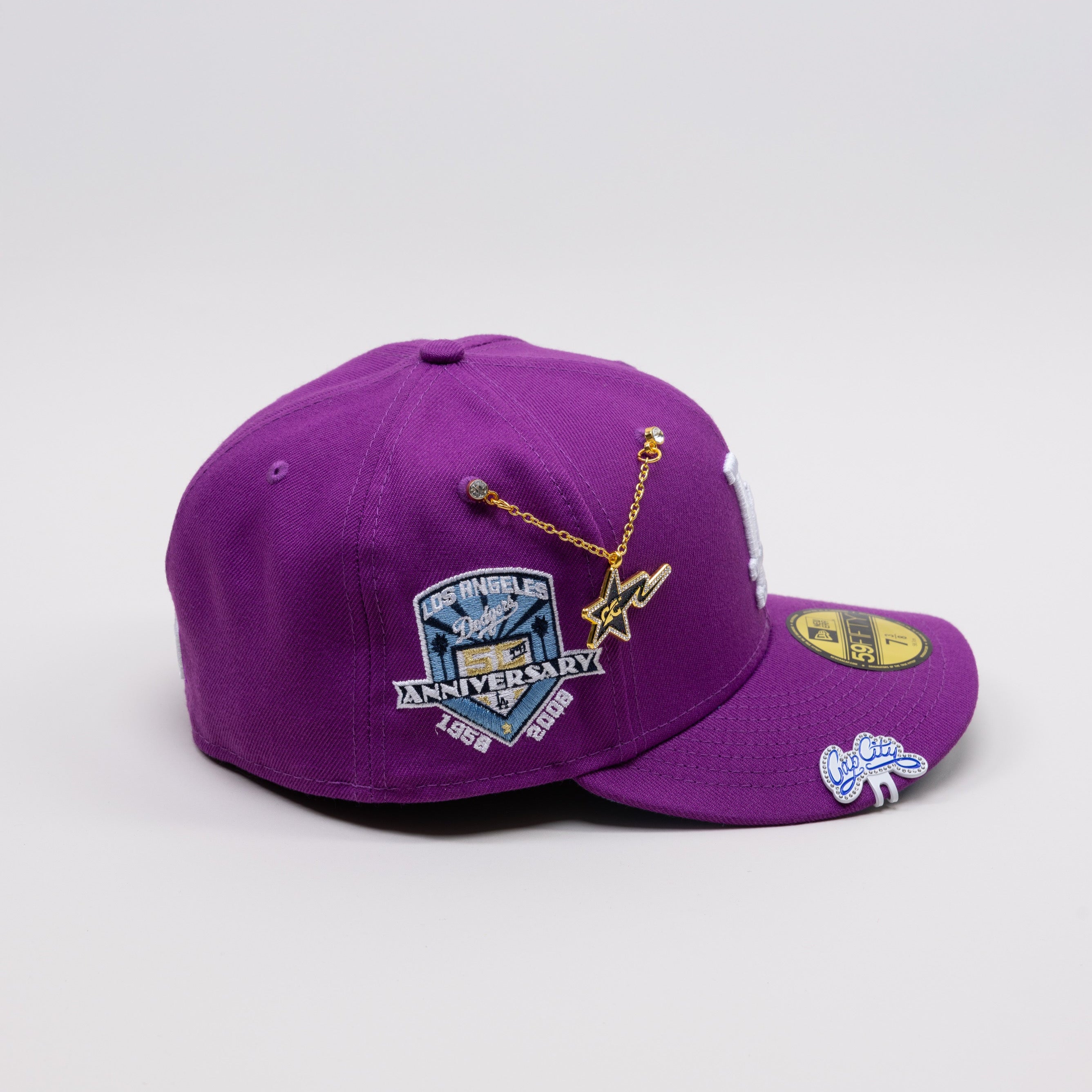 NEW ERA EXCLUSIVE 59FIFTY PURPLE LOS ANGELES DODGERS W/ PALM TREES + 50TH ANNIVERSARY SIDE PATCH-Maverick
