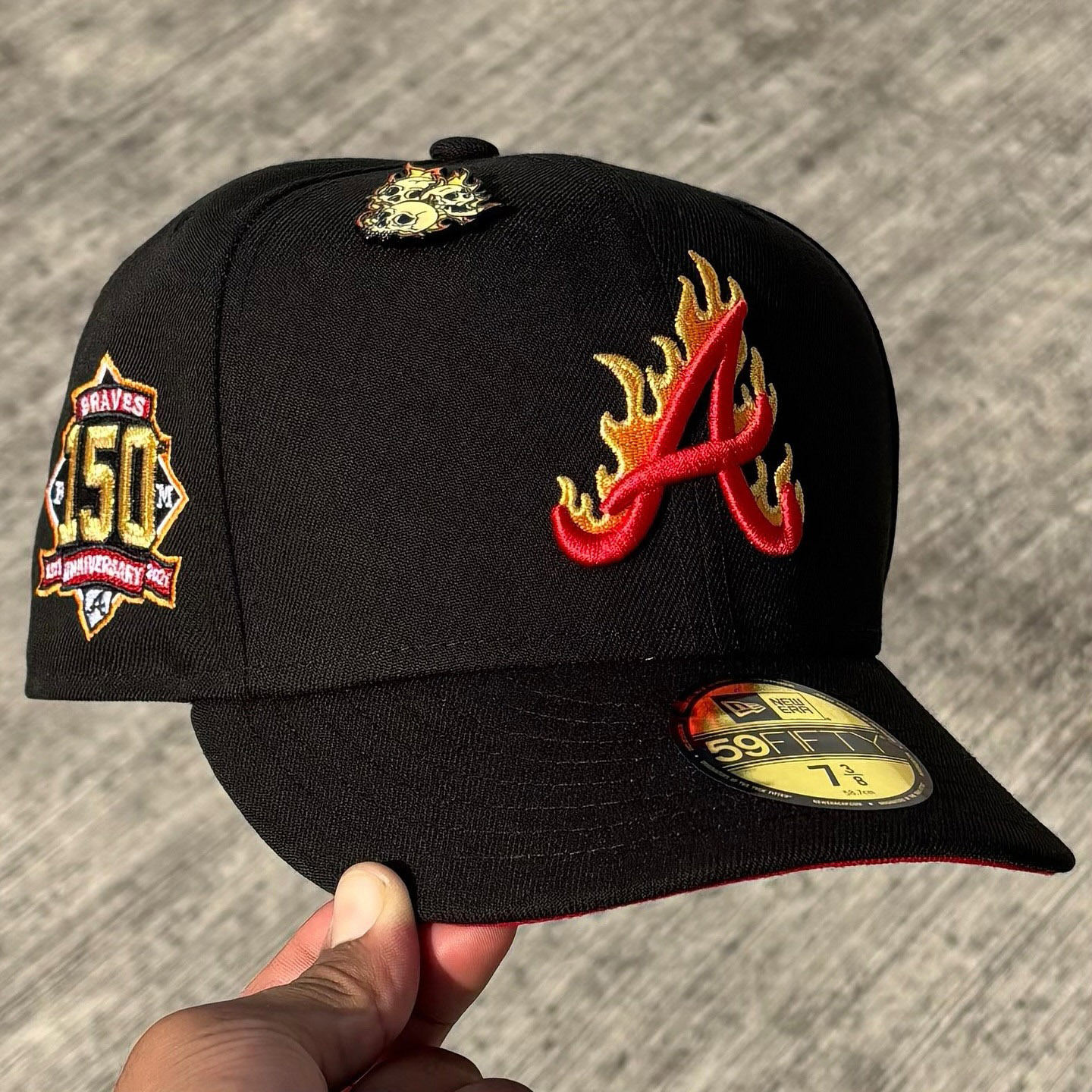 NEW ERA ATLANTA BRAVES 150TH ANNIVERSARY FLAME BLACK PRIME EDITION EMBROIDERED CASUAL BASEBALL CAP-Maverick