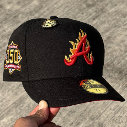 NEW ERA ATLANTA BRAVES 150TH ANNIVERSARY FLAME BLACK PRIME EDITION EMBROIDERED CASUAL BASEBALL CAP-Maverick