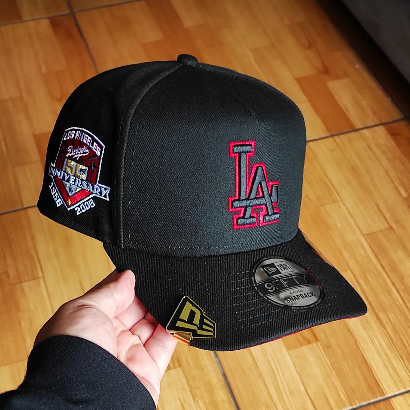NEW ERA LOS ANGELES DODGERS 50TH ANNIVERSARY BLACKOUT RED PRIME EMBROIDERED CASUAL BASEBALL CAP-Maverick