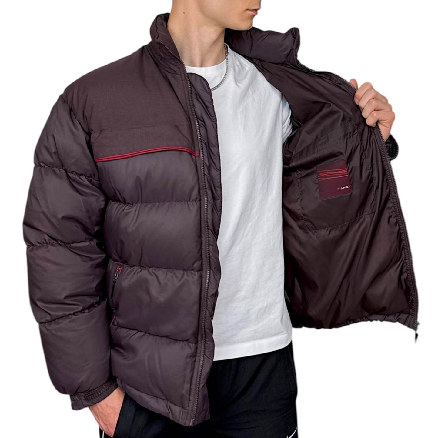 Vintage Y2K Puffer Daunenjacke Rotwein-Maverick