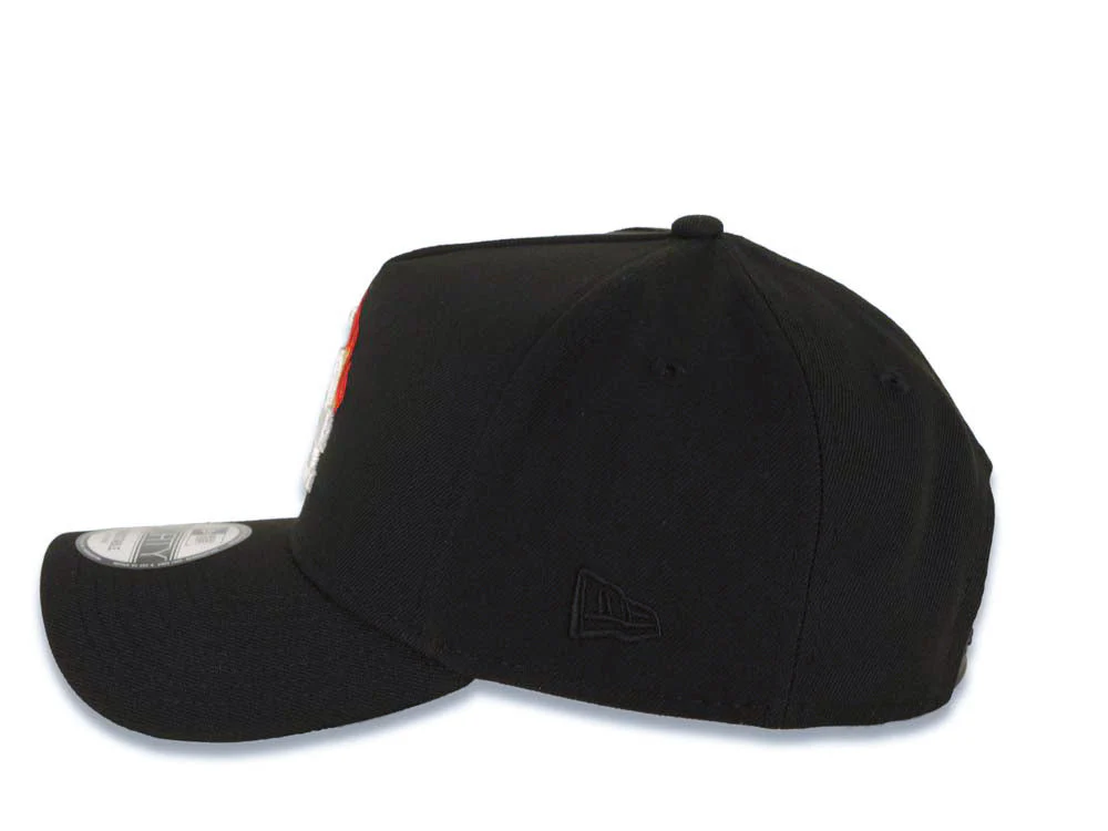 NEW ERA LOS ANGELES DODGERS MLB 9FORTY 940 ADJUSTABLE A-FRAME CAP HAT BLACK CROWN/VISOR WHITE/METALLIC GOLD/RED FIRE/FLAME LOGO 40TH ANNIVERSARY SIDE PATCH GRAY UV-Maverick