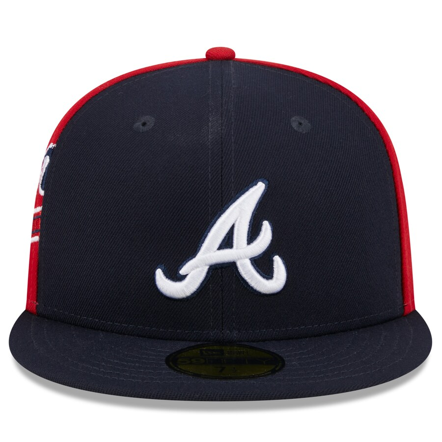 NEW ERA ATLANTA BRAVES NAVY/RED GAMEDAY SIDESWIPE EMBROIDERED CASUAL BASEBALL CAP-Maverick