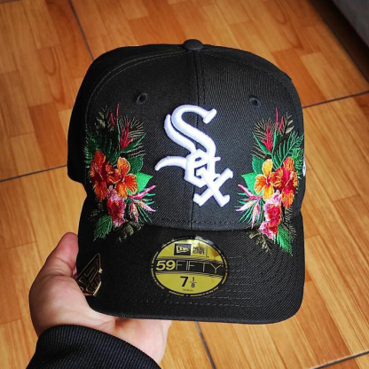 NEW ERA CHICAGO WHITE SOX FLORAL BLACK EMBROIDERED CASUAL BASEBALL CAP-Maverick