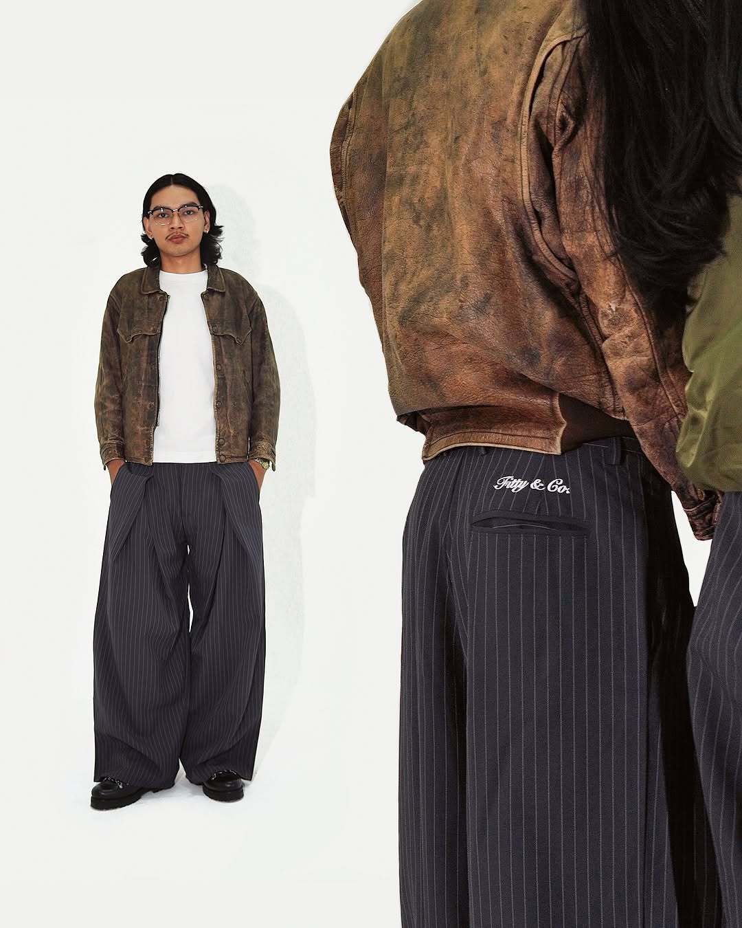 Striped double pleated trousers