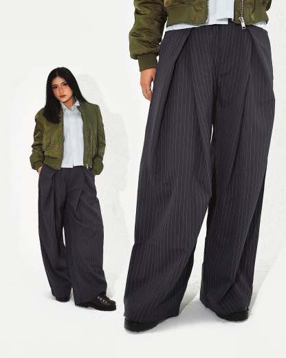 Striped double pleated trousers