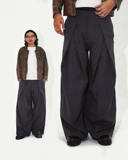 Striped double pleated trousers