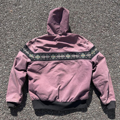 Ethnic retro pattern contrast color zipper lined jacket-Maverick