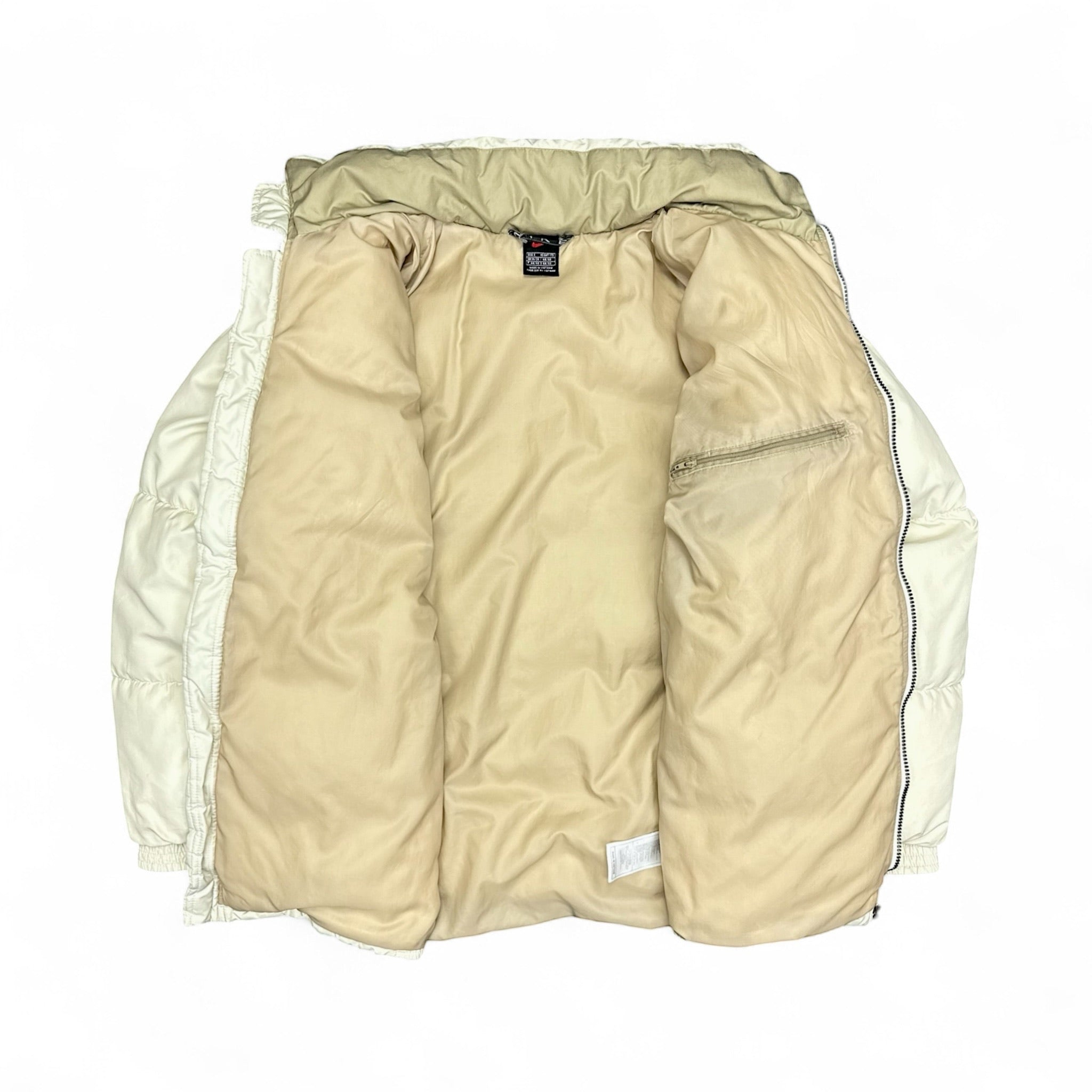 Vintage 90s Rare Center-Swoosh Puffer Jacke Beige-Maverick