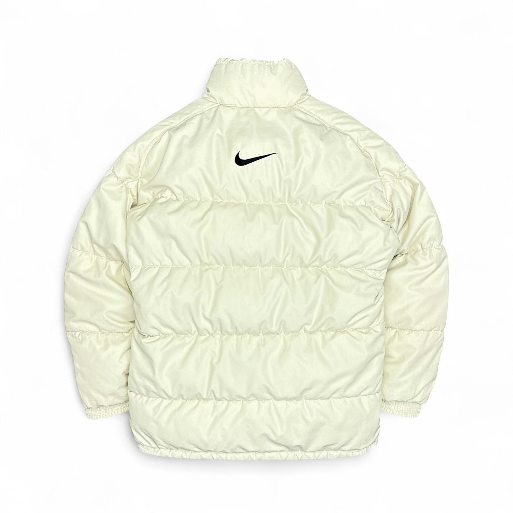 Vintage 90s Rare Center-Swoosh Puffer Jacke Beige-Maverick