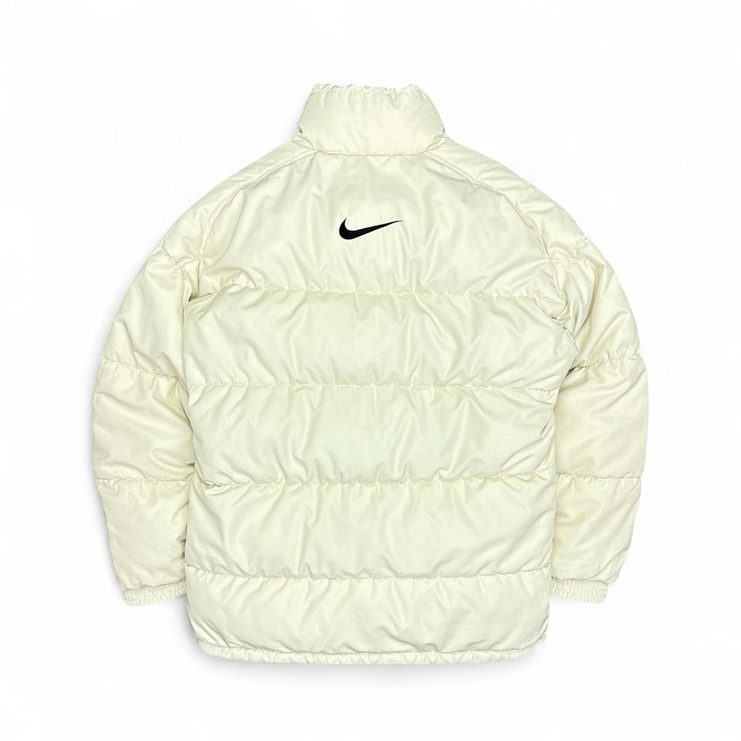 Vintage 90s Rare Center-Swoosh Puffer Jacke Beige-Maverick