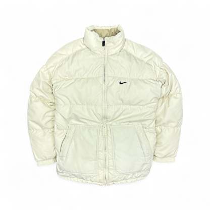Vintage 90s Rare Center-Swoosh Puffer Jacke Beige-Maverick