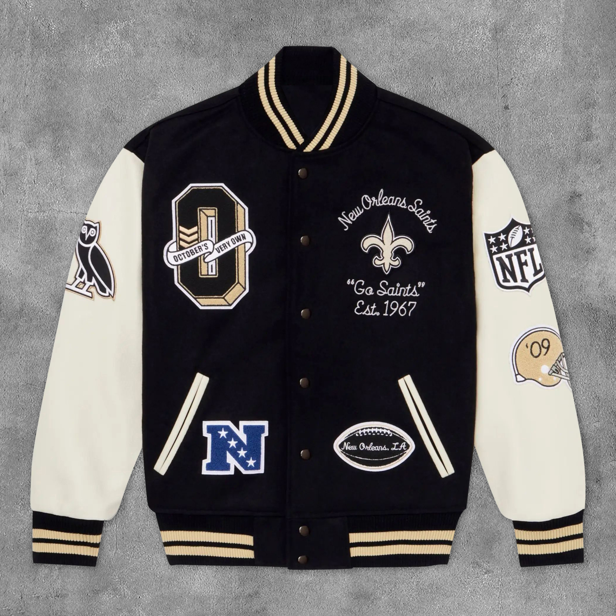 Stylish Saints Print Long Sleeve Baseball Jacket-Maverick
