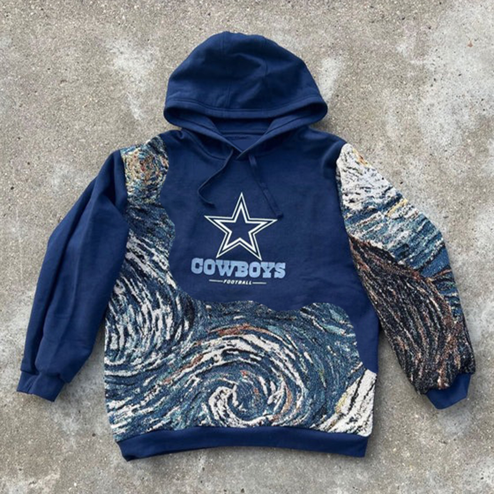 Cowboys Spliced Print Long Sleeve Hoodies-Maverick