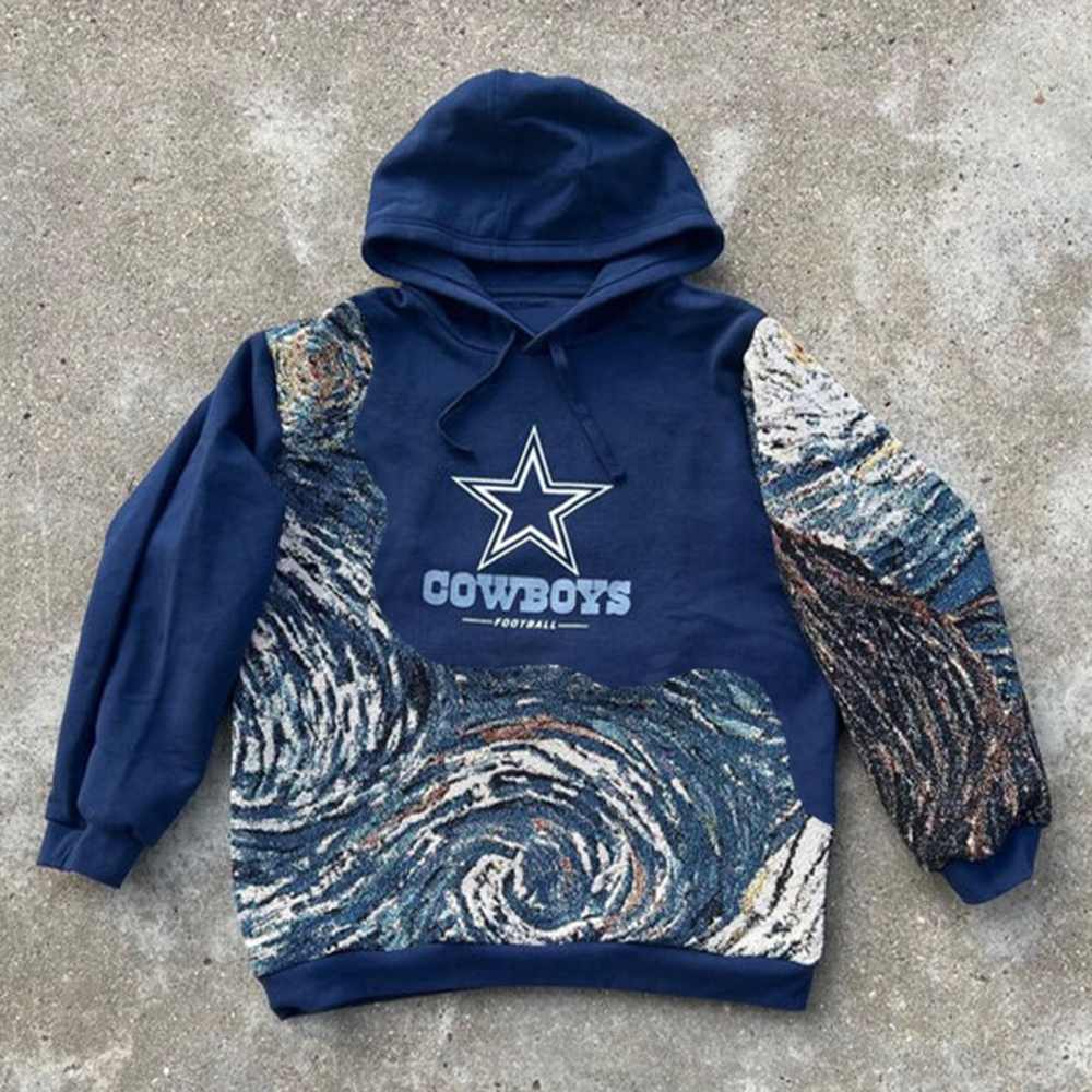Cowboys Spliced Print Long Sleeve Hoodies-Maverick