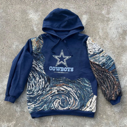 Cowboys Spliced Print Long Sleeve Hoodies-Maverick