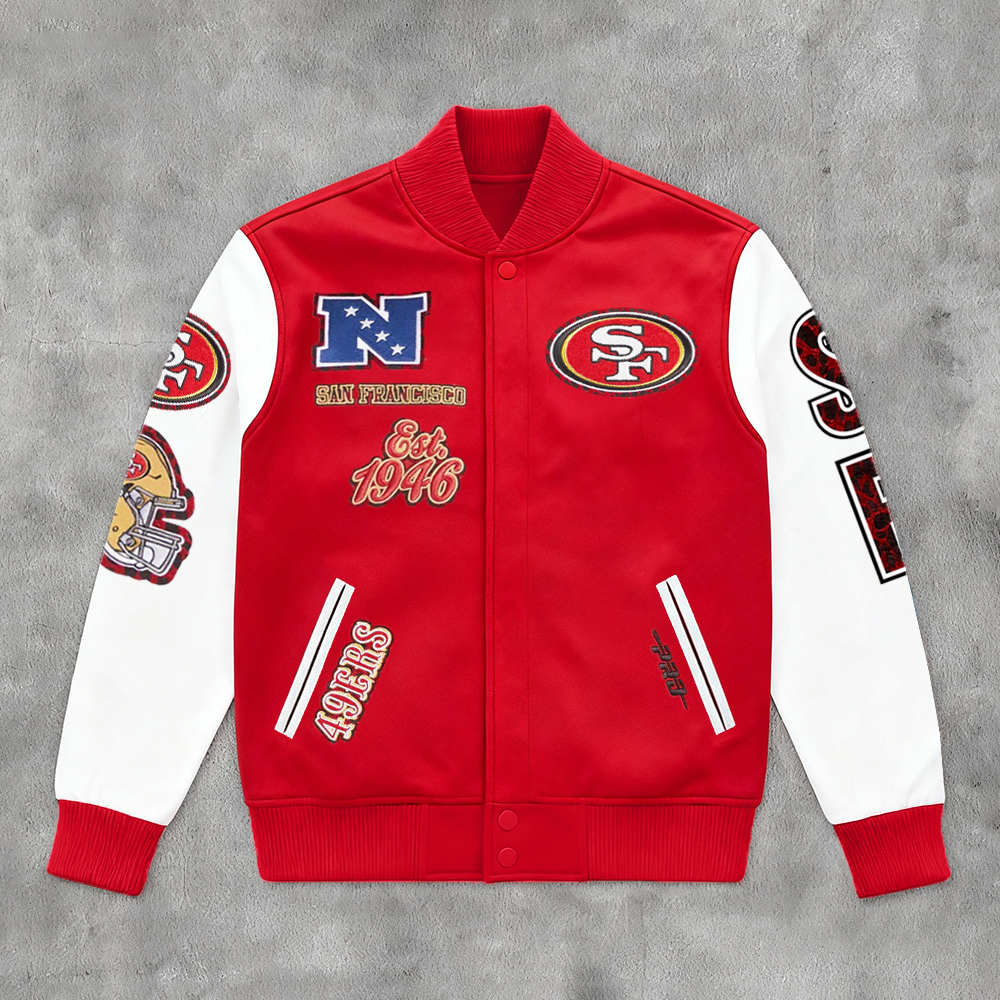 Casual Basics 49ers Print Long Sleeve Baseball Jacket-Maverick