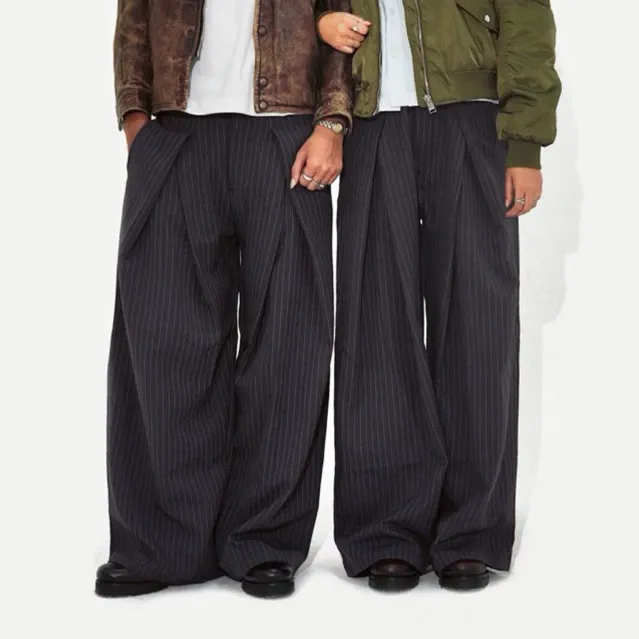 Striped double pleated trousers