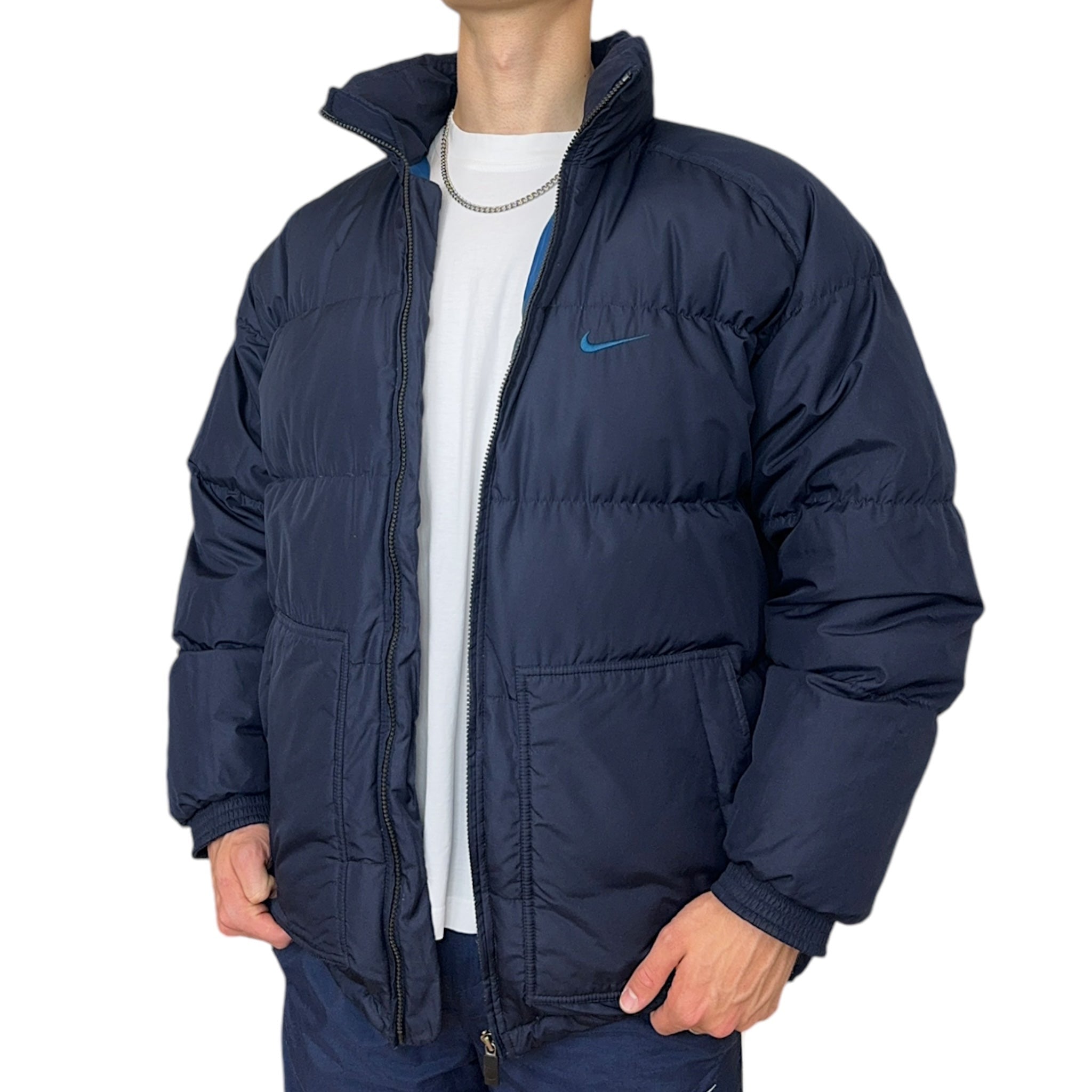 Vintage 90s Center-Swoosh Pufferjacke Navy-Maverick