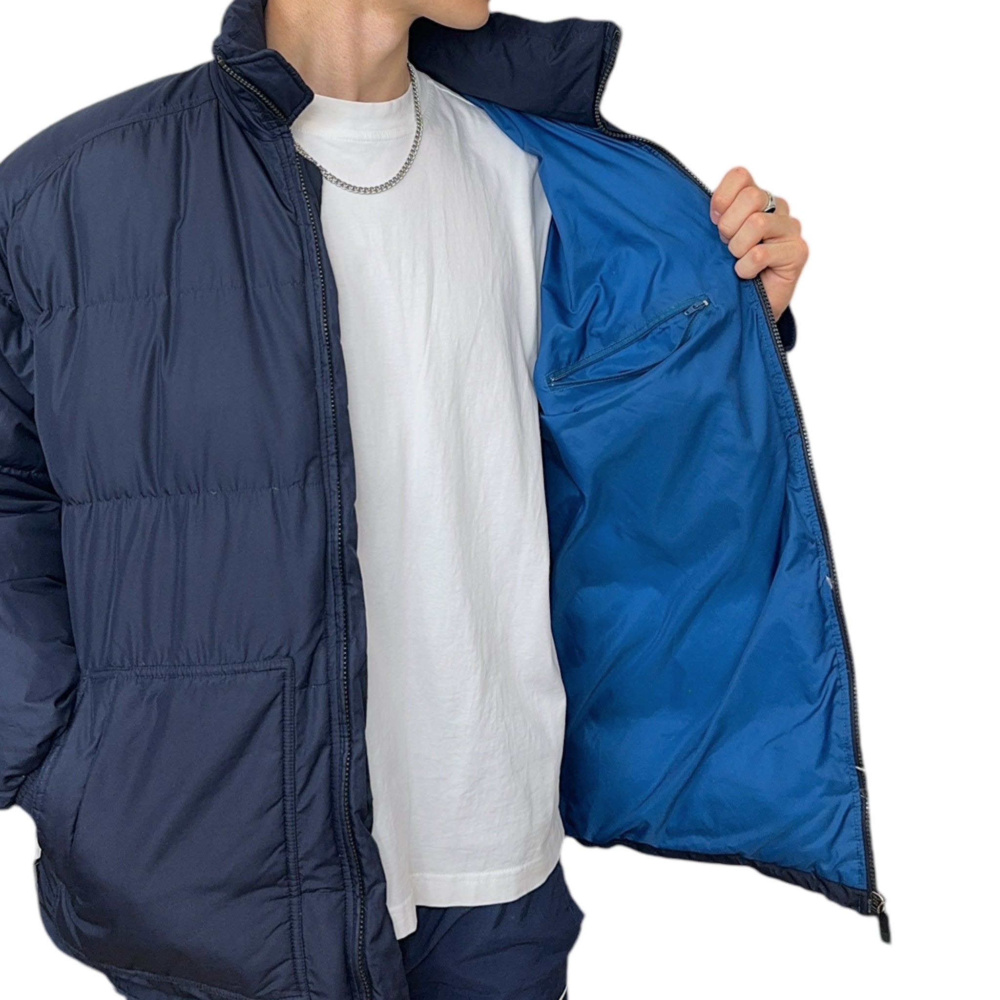 Vintage 90s Center-Swoosh Pufferjacke Navy-Maverick