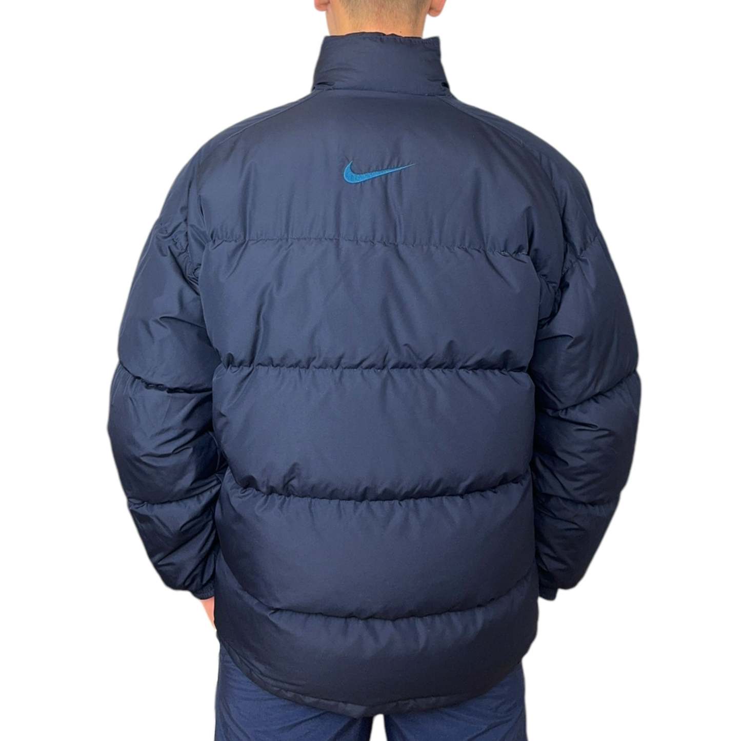 Vintage 90s Center-Swoosh Pufferjacke Navy-Maverick