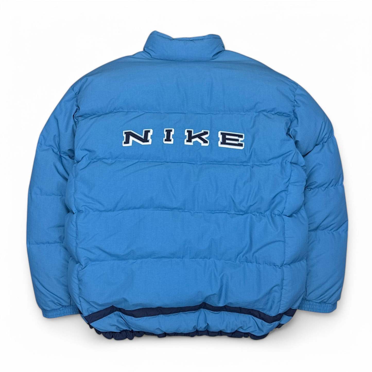 Vintage 90s Rare Down Spellout Pufferjacke Blau-Maverick