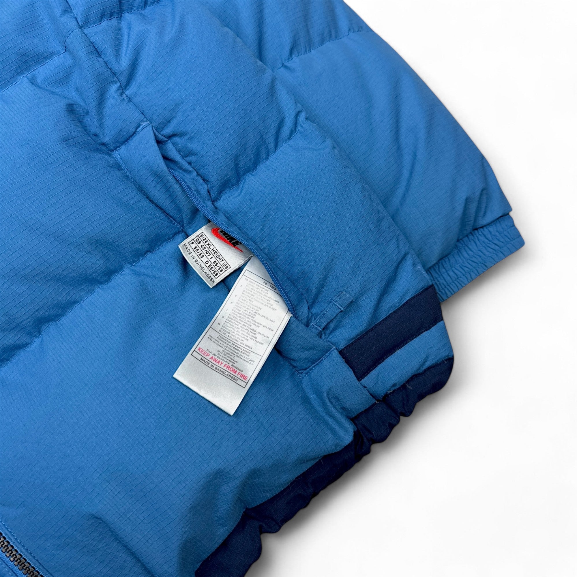 Vintage 90s Rare Down Spellout Pufferjacke Blau-Maverick