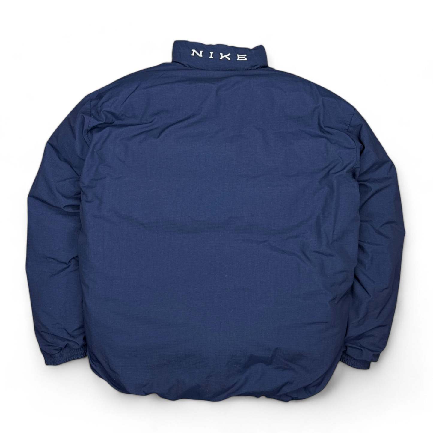 Vintage 90s Rare Down Spellout Pufferjacke Blau-Maverick