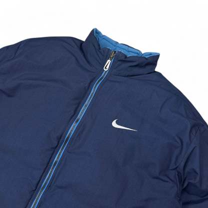 Vintage 90s Rare Down Spellout Pufferjacke Blau-Maverick