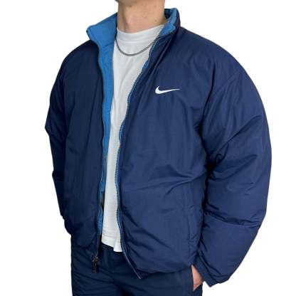 Vintage 90s Rare Down Spellout Pufferjacke Blau-Maverick