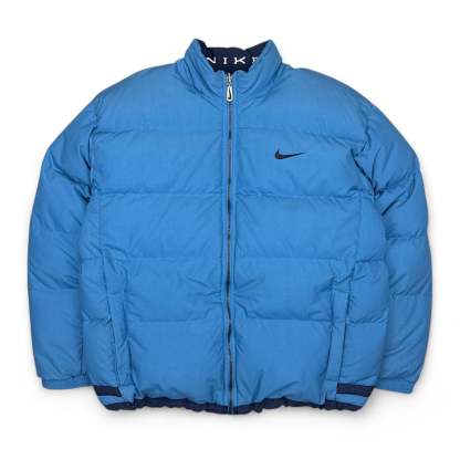 Vintage 90s Rare Down Spellout Pufferjacke Blau-Maverick