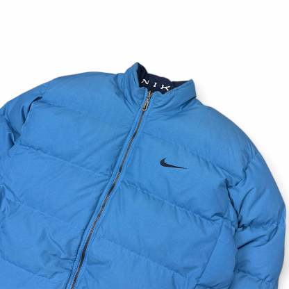 Vintage 90s Rare Down Spellout Pufferjacke Blau-Maverick