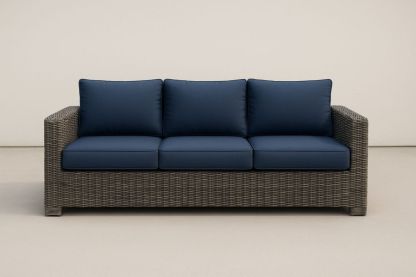 Háromszemélyes kerti rattan kanapé kék huzattal