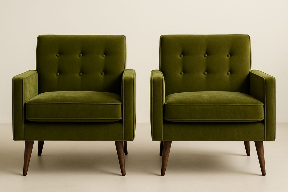 Bársonyszék szett 2 db, zöld, fa lábak