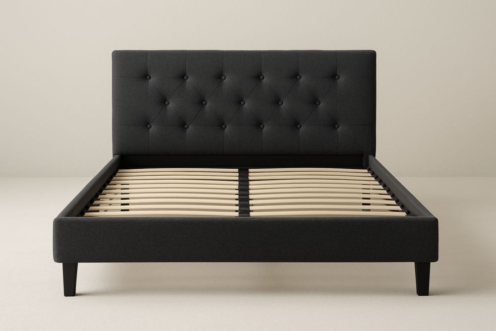 Dupla méretű fekete szövet ágykeret