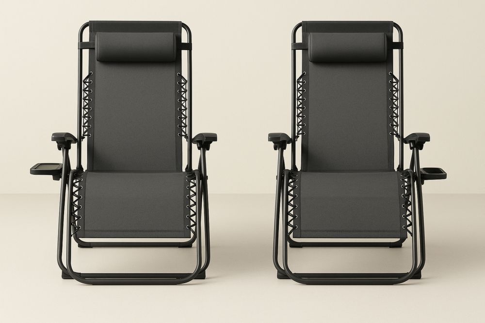 Összecsukható acél kerti szék szett, fekete 2 db